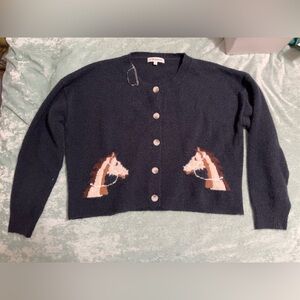 Vigoss Navy Horse Pattern Women's Cardigan
